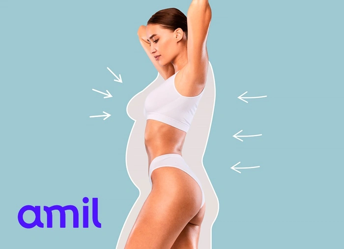 Imagem de mulher com representação gráfica em volta que representa o emagrecimento. Falando sobre se o plano de saúde amil cobre cirurgia plástica.